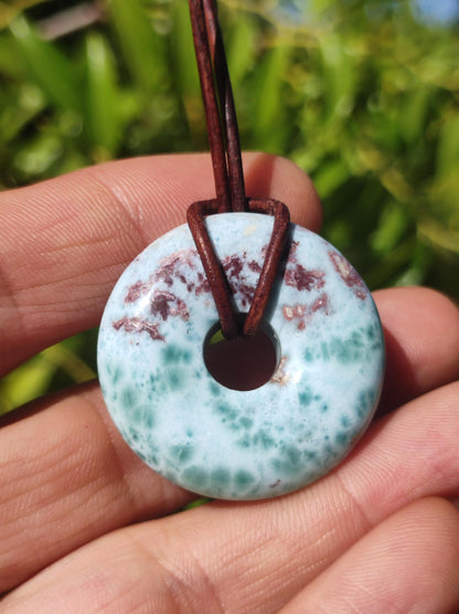 Larimar "Atlantis Stone Schutz Donut Edelstein Kette blau Heilstein Rarität Natur Edel Frau Geschenk Selten Sammler Energie Kraft Ruhe Glück