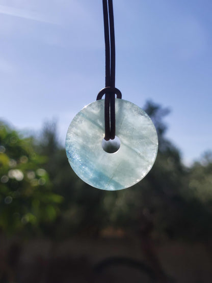 Aquamarin A 30mm Edelstein Donut Kette blau Rarität Natur Heilstein Kristall Anhänger Mann Frau Kind Er Sie Bruder Schwester Geschenk