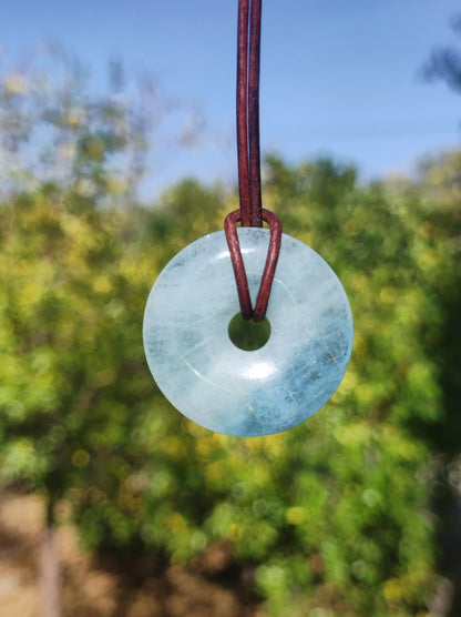 Aquamarin A 30mm Edelstein Donut Kette blau Rarität Natur Heilstein Kristall Anhänger Mann Frau Kind Er Sie Bruder Schwester Geschenk