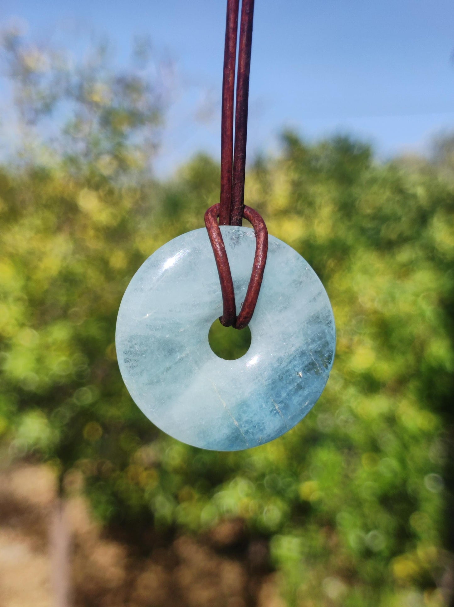 Aquamarin A 30mm Edelstein Donut Kette blau Rarität Natur Heilstein Kristall Anhänger Mann Frau Kind Er Sie Bruder Schwester Geschenk