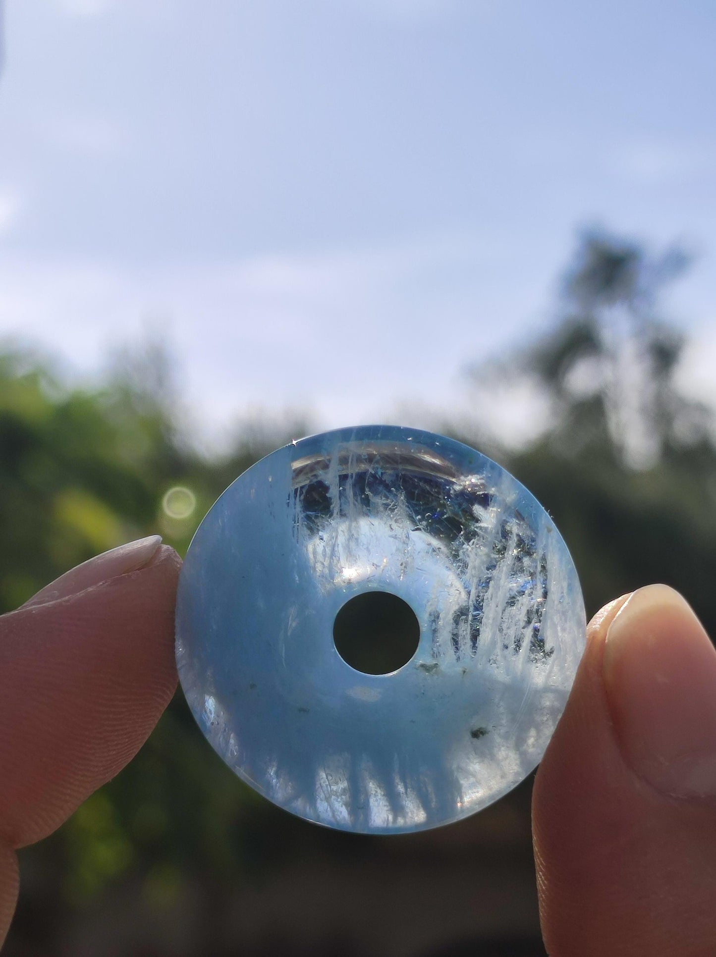 Aquamarin AAA 30mm Edelstein Donut Kette blau Rarität Natur Heilstein Kristall Anhänger Mann Frau Kind Er Sie Bruder Geschenk Qualität