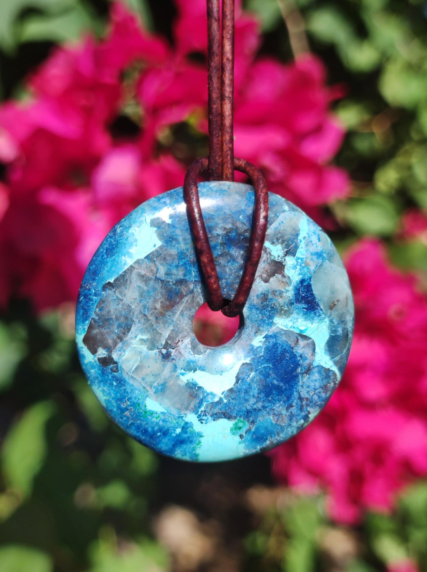 Shattuckite - Chrysocolla Donut Collier de pierres précieuses Pierre de guérison Symbole de protection Homme Femme Bonheur HIPPIE GOA Boho Tibet Ethnique Naturel Rareté Cadeau