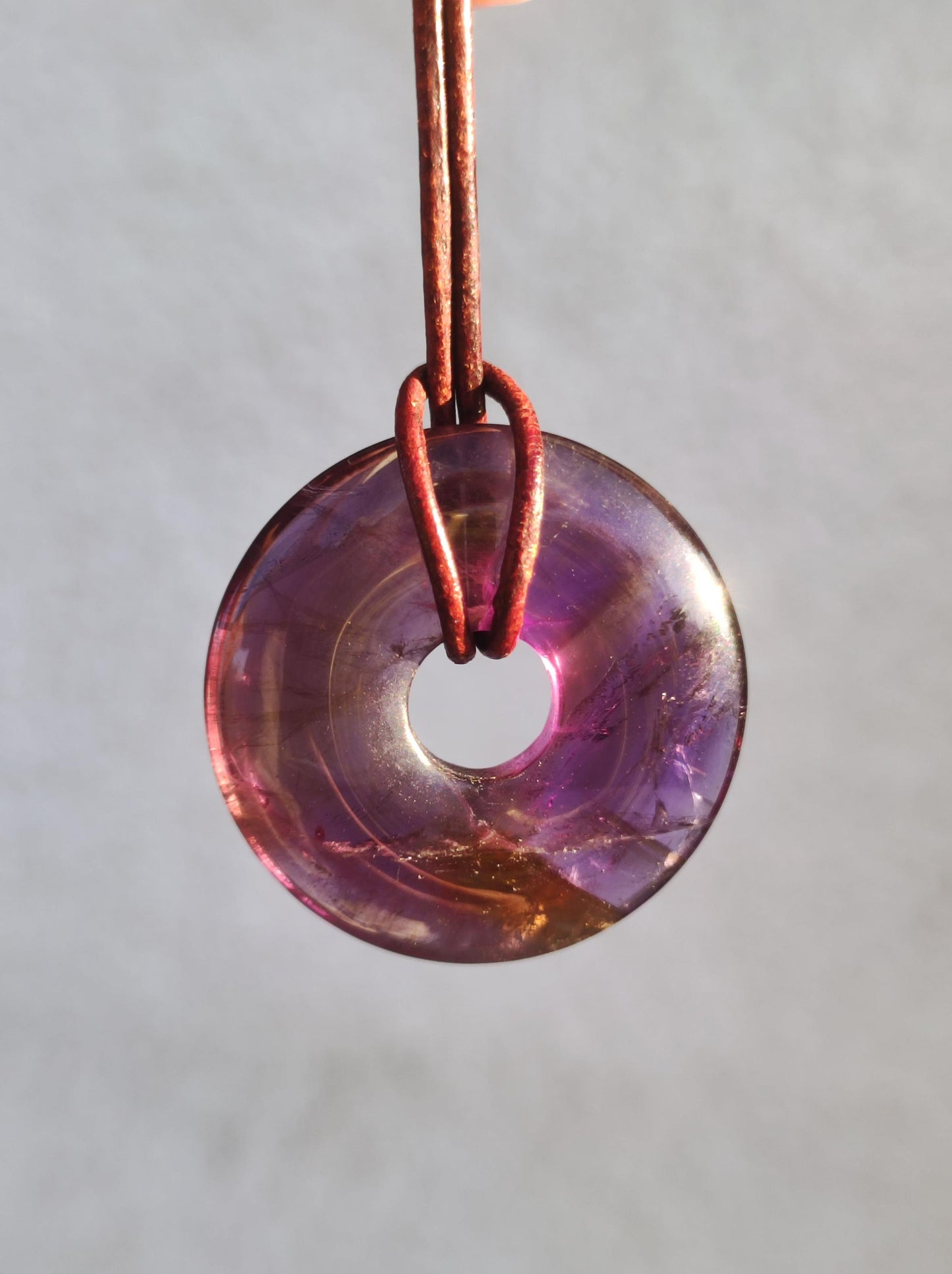 Amétrine (Améthyste et Citrine) ~ Collier de donuts en pierres précieuses Violet Pierre de guérison Symbole de protection Homme Femme Bonheur HIPPIE GOA Boho Ethnique Naturel Rareté Cadeau