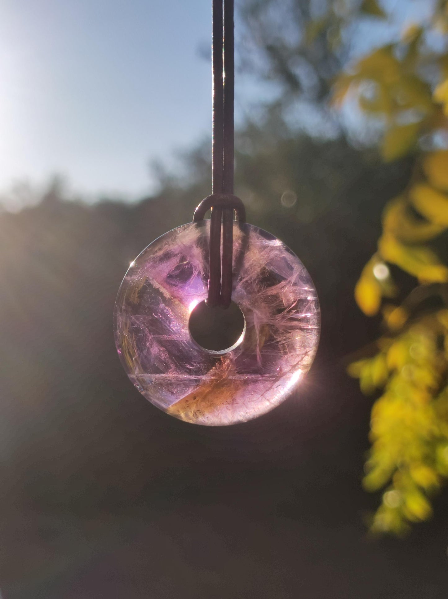 Amétrine (Améthyste et Citrine) ~ Collier de donuts en pierres précieuses Violet Pierre de guérison Symbole de protection Homme Femme Bonheur HIPPIE GOA Boho Ethnique Naturel Rareté Cadeau