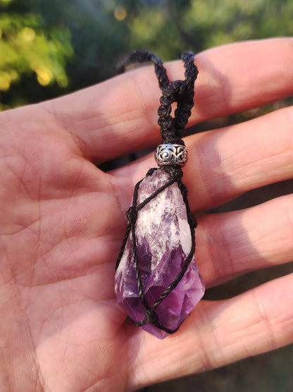 Amethyst roh ~ Makramee Edelstein Kette lila Natur Rarität Heilstein Kristall HIPPIE Boho Mann Frau Mutter Geschenk Er Sie roh Mineral