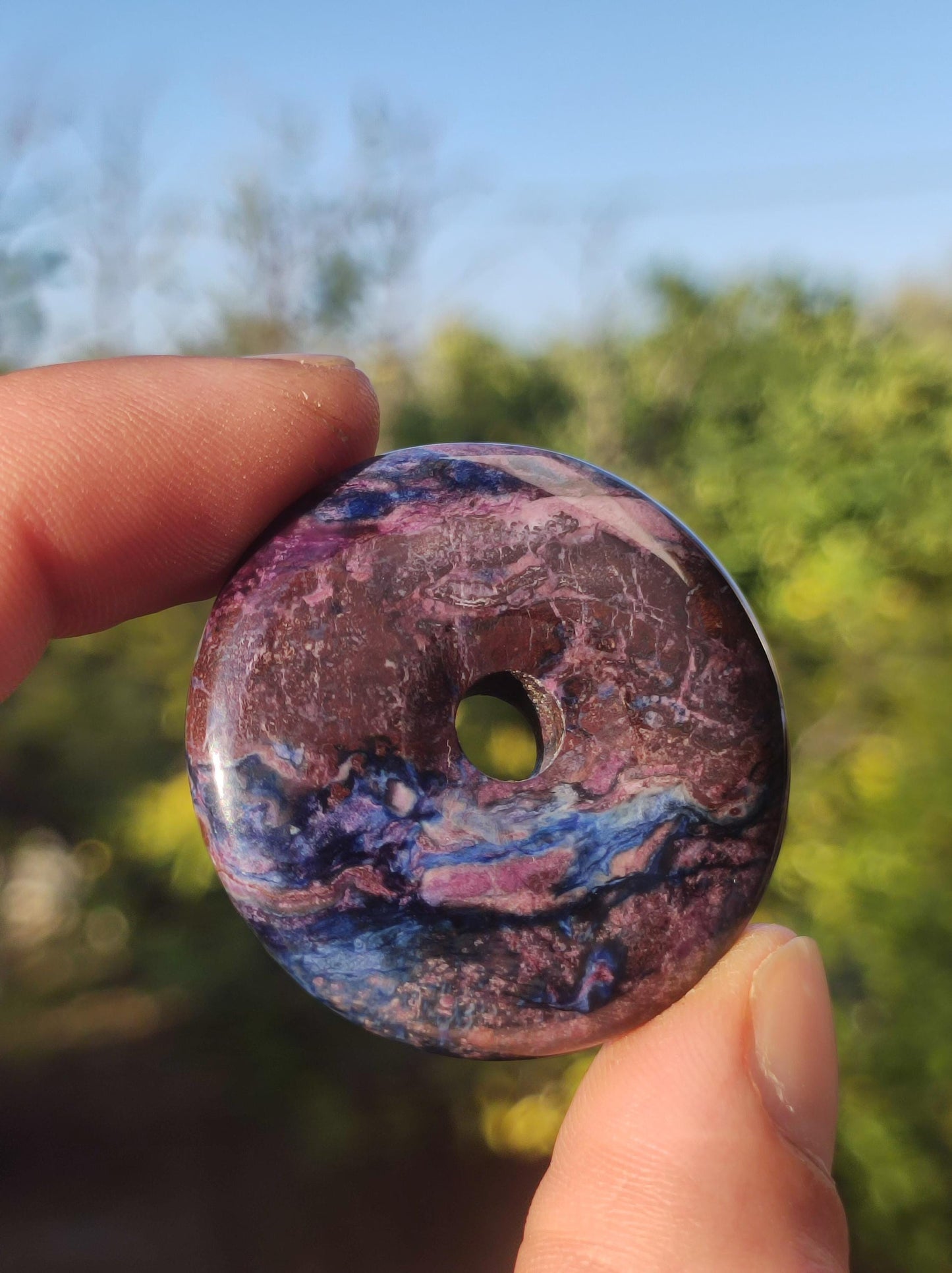 Sugilite &amp; Richterite Bustamite Protection Donut Gemstone Crystal Healing Stone Rareté Rare Collector Sugilite rouge bleu violet pendentif rond cadeau