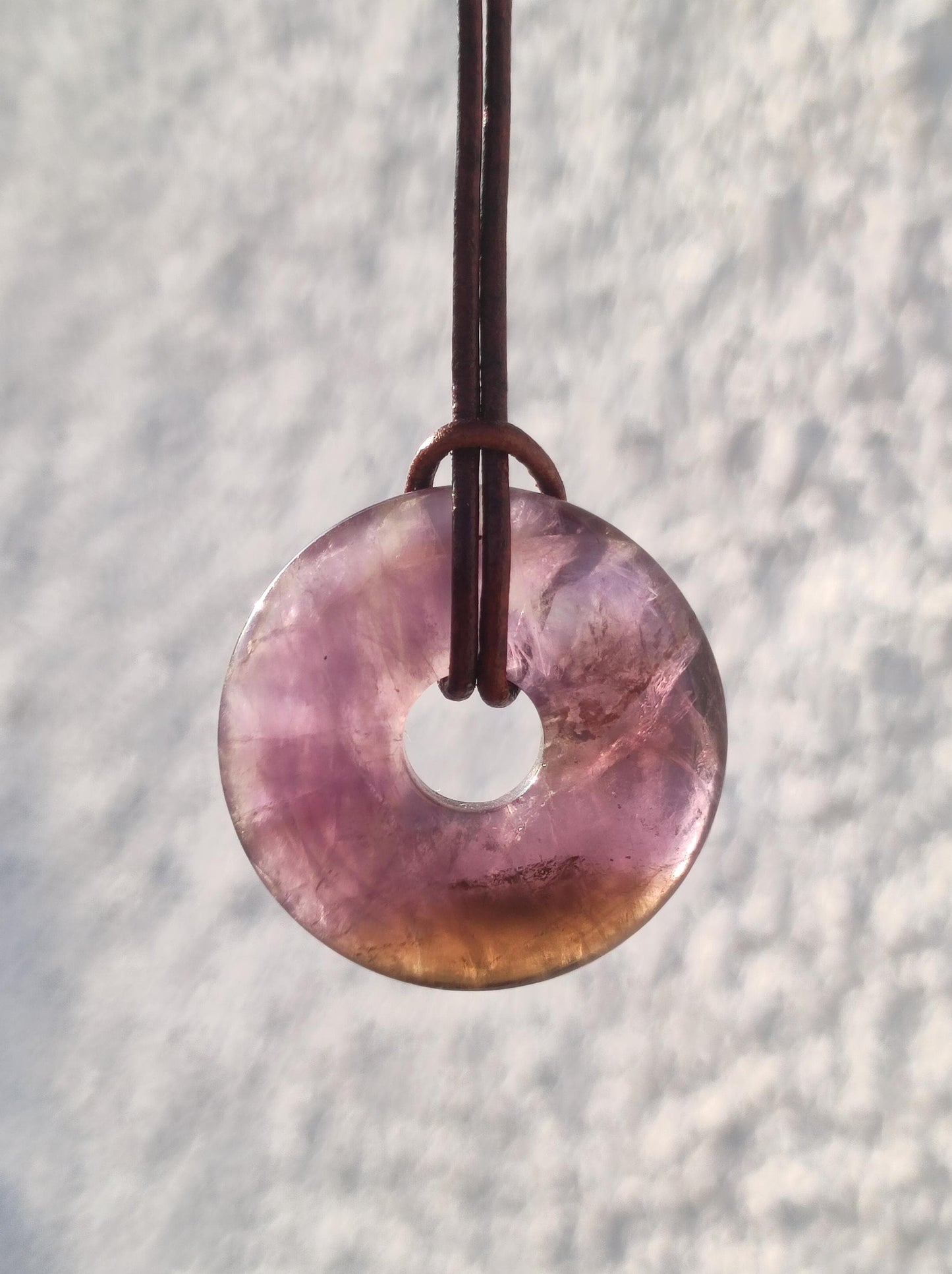 Ametrin (Amethyst & Citrin) ~ Edelstein Donut Kette Lila Heilstein Schutzsymbol Mann Frau Glück HIPPIE GOA Boho Ethno Natur Rarität Geschenk