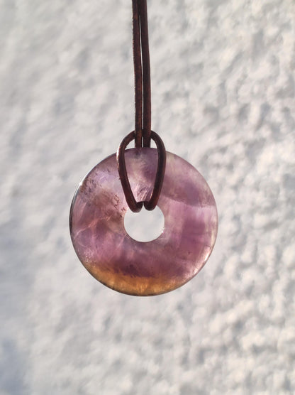 Ametrin (Amethyst & Citrin) ~ Edelstein Donut Kette Lila Heilstein Schutzsymbol Mann Frau Glück HIPPIE GOA Boho Ethno Natur Rarität Geschenk