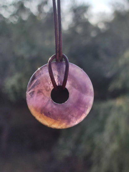 Ametrin (Amethyst & Citrin) ~ Edelstein Donut Kette Lila Heilstein Schutzsymbol Mann Frau Glück HIPPIE GOA Boho Ethno Natur Rarität Geschenk