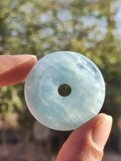 Aquamarin AAA 40 mm EEdelstein Donut Kette blau Rarität Natur Heilstein Kristall Anhänger Mann Frau Kind Er Sie Bruder Schwester Geschenk