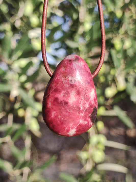 Thulit Edelstein Kette pink rot Natur HIPPIE GOA Boho Heilstein Kristalle Schmuck Anhänger Mann Frau Kind Geschenk Er Sie Bruder Schwester