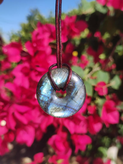 Labradorit - 30mm Donut Edelstein Kette blau Schimmer Natur Rarität Schutzsymbol Heilstein Kristall Anhänger Mann Frau Er Sie Kind Boho Psy