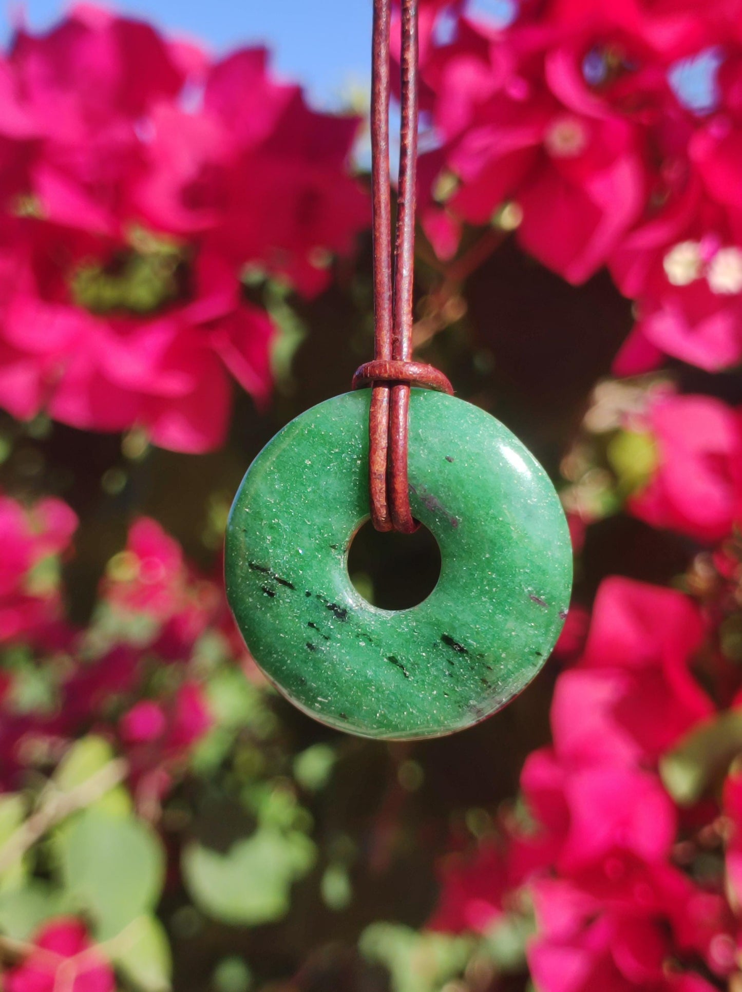 Zoisit ~ Donut Edelstein Kette grün Natur Heilstein Mann Frau Glück Schutz HIPPIE GOA Boho Tibet Ethno Rarität Geschenk Er Sie