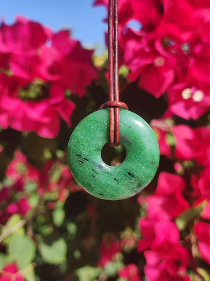 Zoisit ~ Donut Edelstein Kette grün Natur Heilstein Mann Frau Glück Schutz HIPPIE GOA Boho Tibet Ethno Rarität Geschenk Er Sie