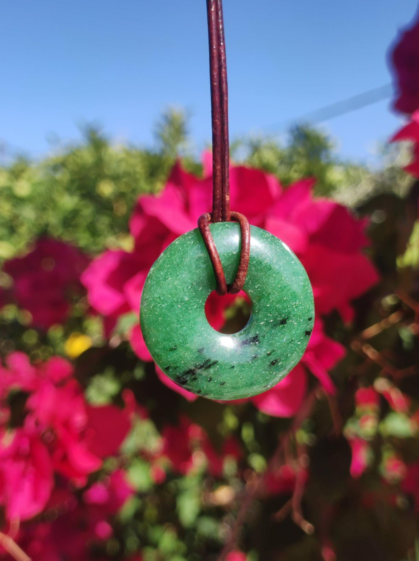 Zoisit ~ Donut Edelstein Kette grün Natur Heilstein Mann Frau Glück Schutz HIPPIE GOA Boho Tibet Ethno Rarität Geschenk Er Sie