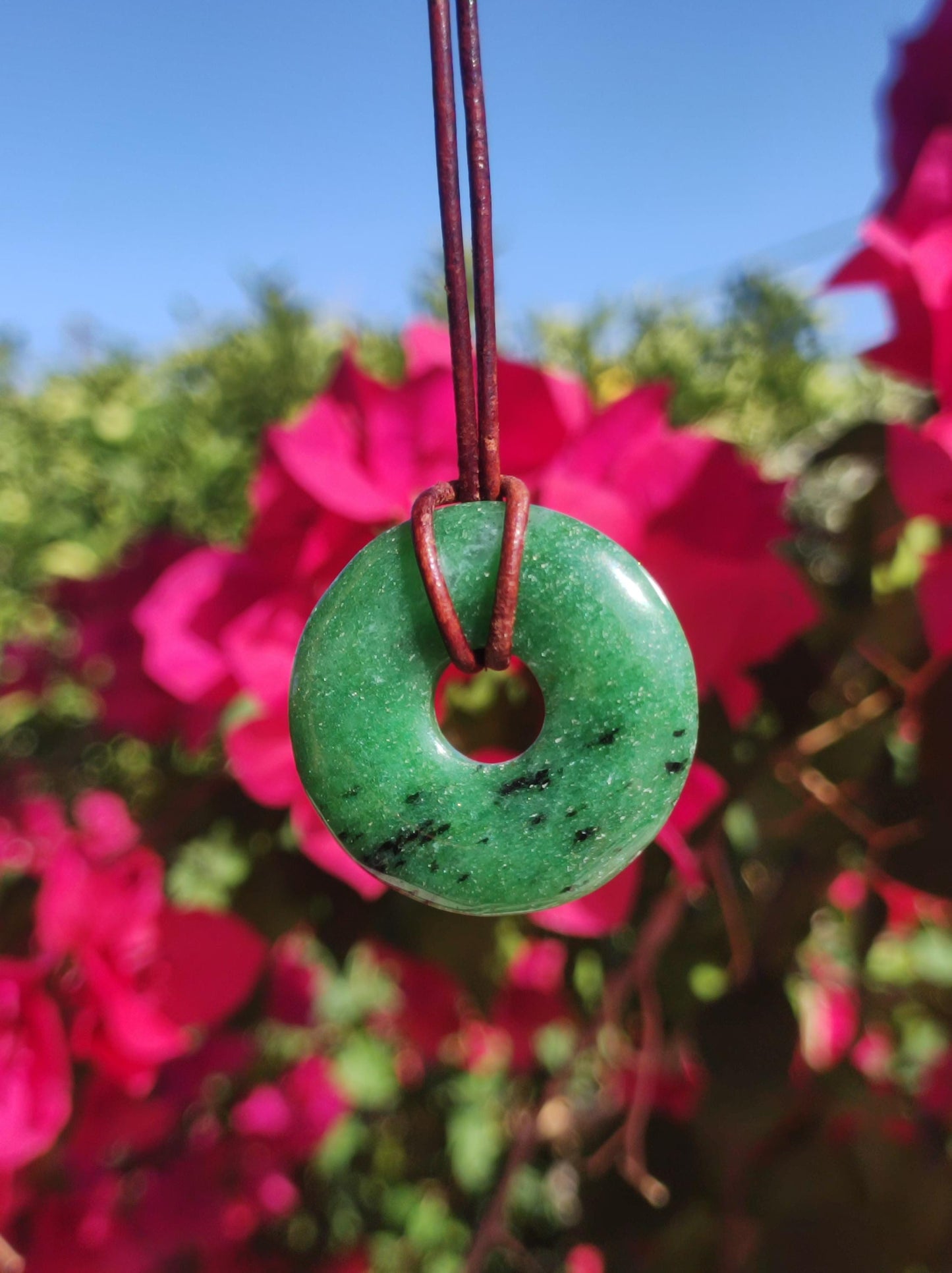 Zoisit ~ Donut Edelstein Kette grün Natur Heilstein Mann Frau Glück Schutz HIPPIE GOA Boho Tibet Ethno Rarität Geschenk Er Sie