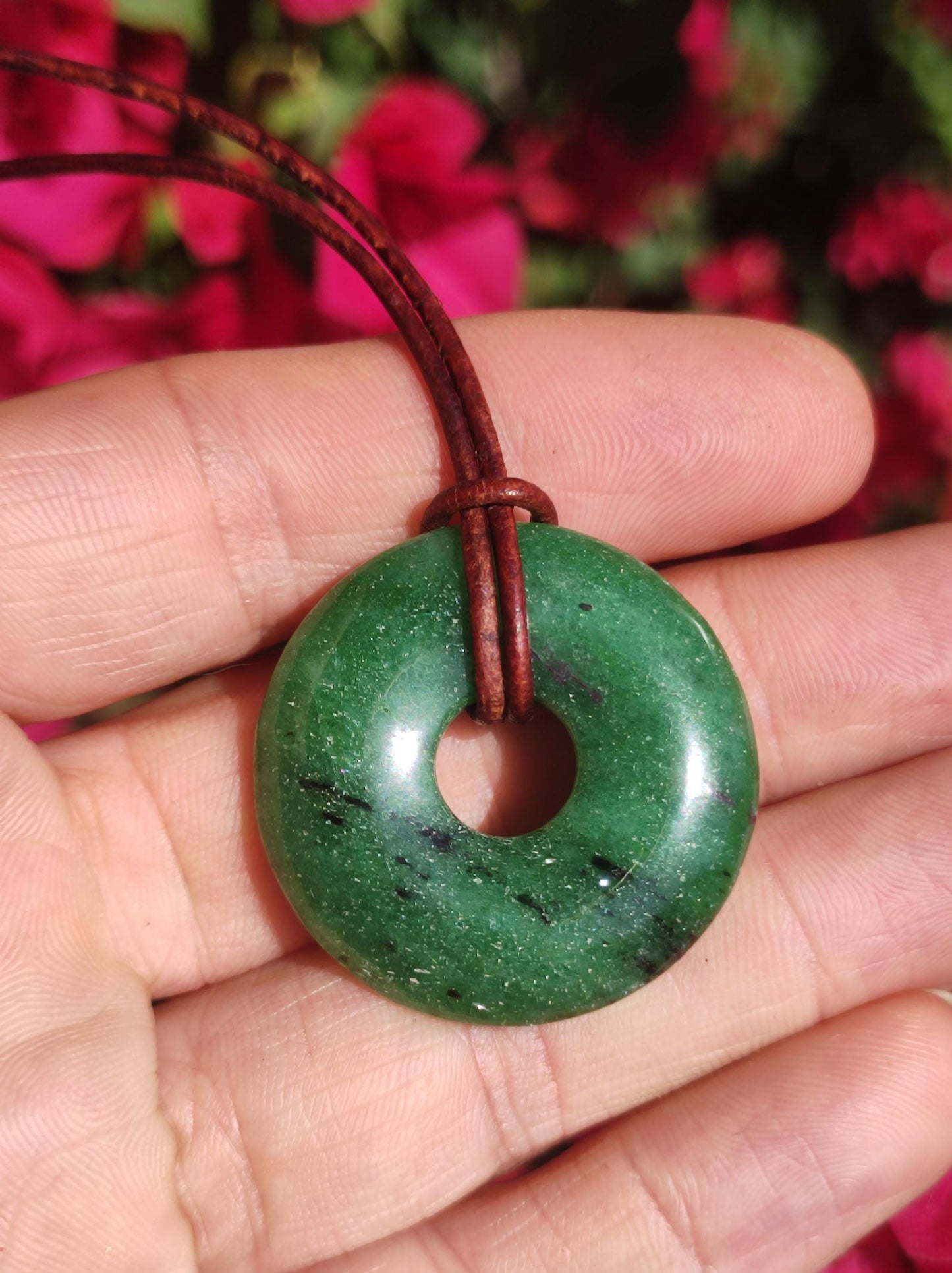 Zoisit ~ Donut Edelstein Kette grün Natur Heilstein Mann Frau Glück Schutz HIPPIE GOA Boho Tibet Ethno Rarität Geschenk Er Sie