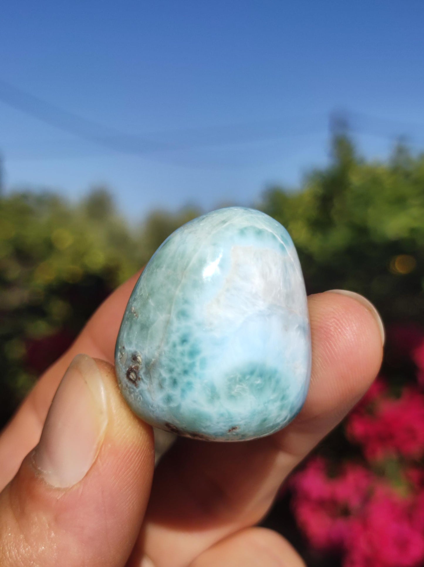 Larimar A - ungebohrt - Handschmeichler Dekostein blau Natur Kristall HIPPIE GOA Boho Ethno Nature Heilstein Sammler Mineral Geschenk Meer