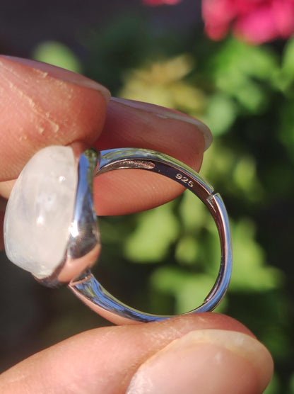 Mondstein Moonstone 925 Sterling Silber Ring Edelstein Heilstein Natur Cabochon Frau Geschenk Sie Mutter Weihnachten Kristall Selten Schimmer