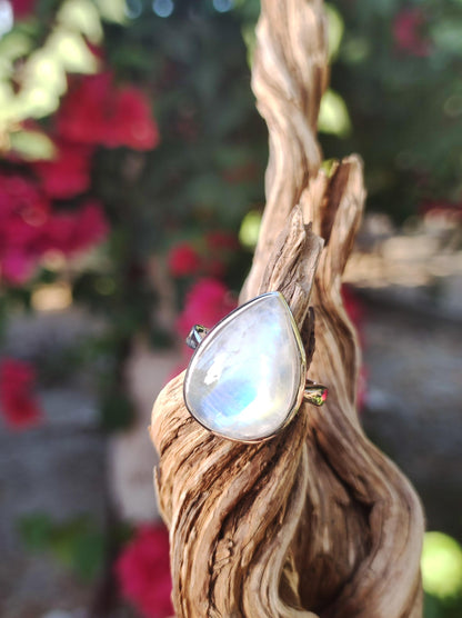 Mondstein Moonstone 925 Sterling Silber Ring Edelstein Heilstein Natur Cabochon Frau Geschenk Sie Mutter Weihnachten Kristall Selten Schimmer