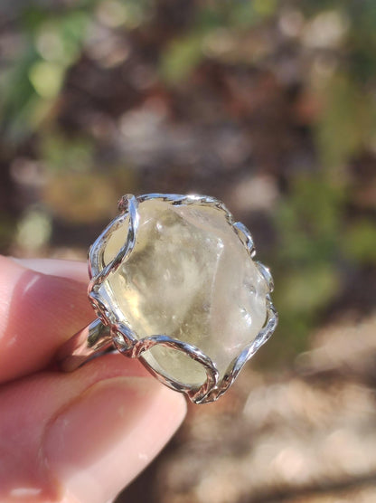 Verre du désert libyen Verre du désert libyen Bague météorite 925 Argent Taille réglable Pierre précieuse Pierre de guérison Énergie Puissance Rareté Cadeau Femme