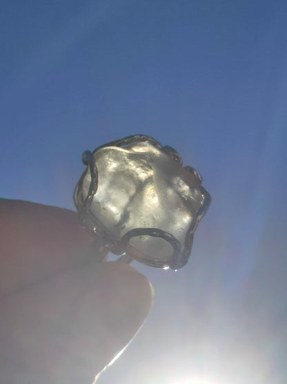 Verre du désert libyen Verre du désert libyen Bague météorite 925 Argent Taille réglable Pierre précieuse Pierre de guérison Énergie Puissance Rareté Cadeau Femme