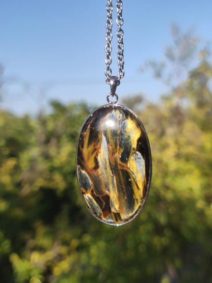 Pietersite gold - 925 Sterling Silber Edelstein Kette Natur Schutz Rarität Heilstein Kristall Mann Frau Er Sie Geschenk Schimmer Reflektion