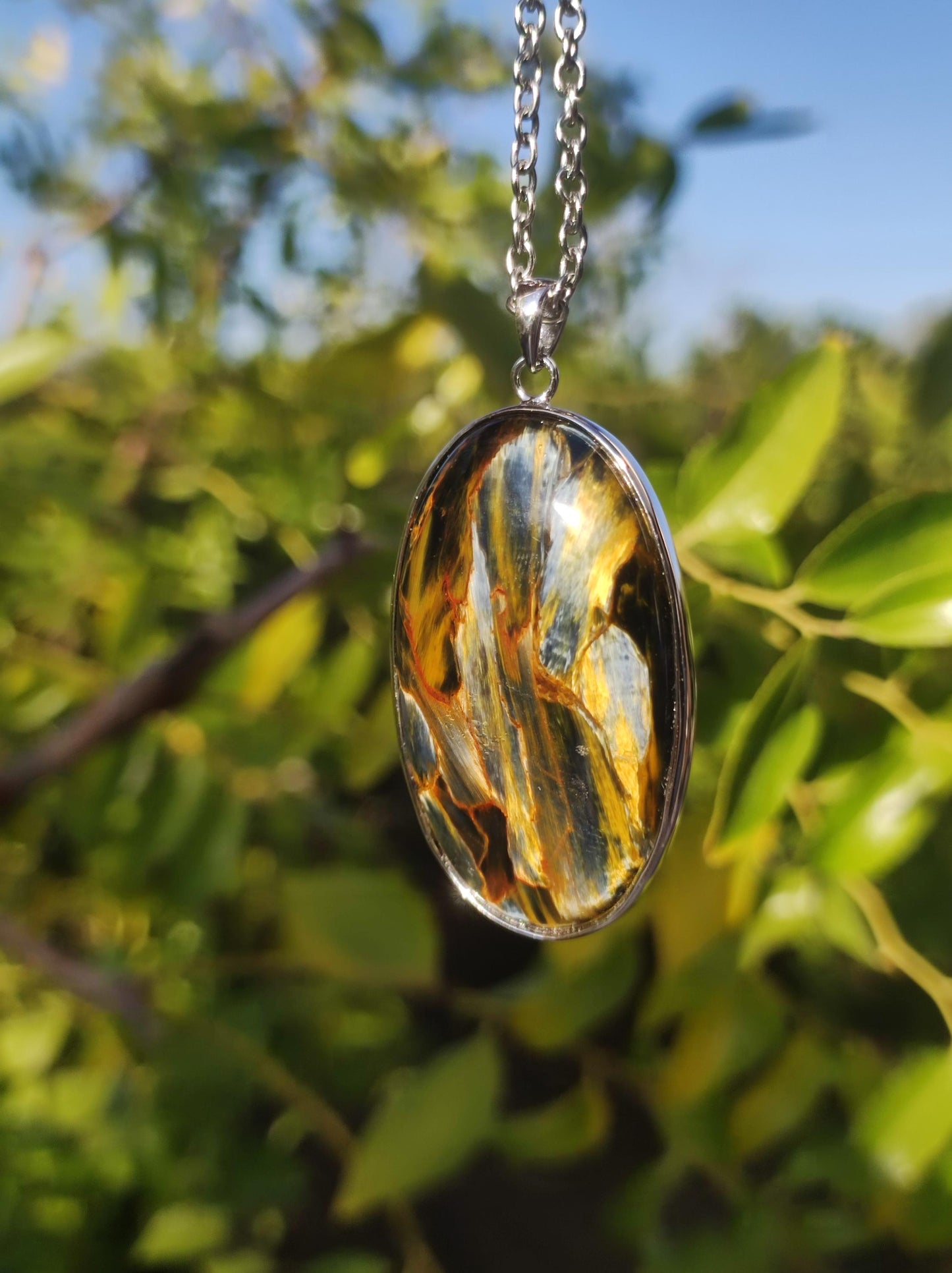 Pietersite gold - 925 Sterling Silber Edelstein Kette Natur Schutz Rarität Heilstein Kristall Mann Frau Er Sie Geschenk Schimmer Reflektion