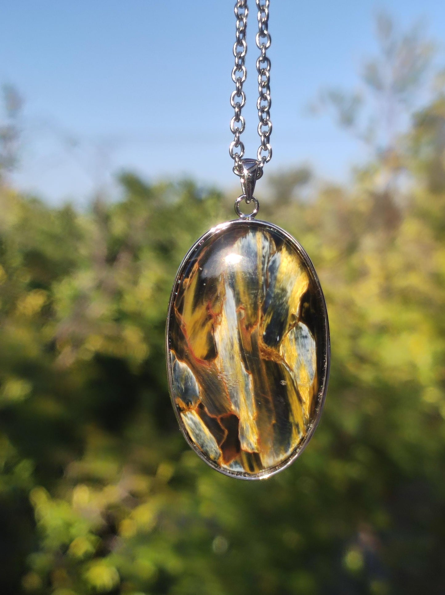 Pietersite gold - 925 Sterling Silber Edelstein Kette Natur Schutz Rarität Heilstein Kristall Mann Frau Er Sie Geschenk Schimmer Reflektion