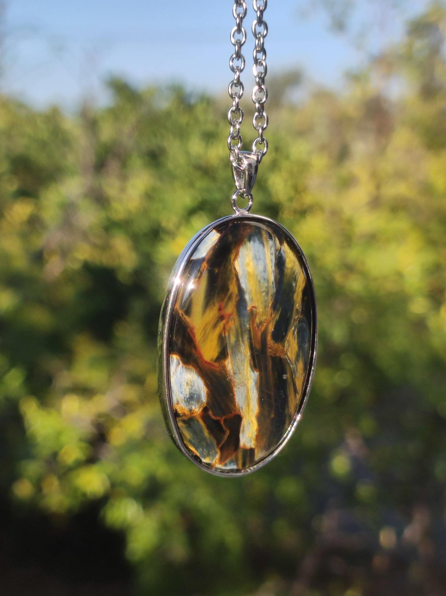 Pietersite gold - 925 Sterling Silber Edelstein Kette Natur Schutz Rarität Heilstein Kristall Mann Frau Er Sie Geschenk Schimmer Reflektion