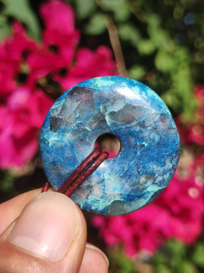 Shattuckite - Chrysocolla Donut Collier de pierres précieuses Pierre de guérison Symbole de protection Homme Femme Bonheur HIPPIE GOA Boho Tibet Ethnique Naturel Rareté Cadeau