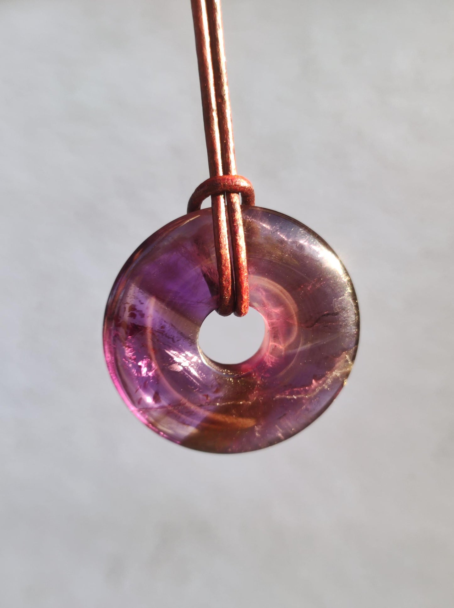 Amétrine (Améthyste et Citrine) ~ Collier de donuts en pierres précieuses Violet Pierre de guérison Symbole de protection Homme Femme Bonheur HIPPIE GOA Boho Ethnique Naturel Rareté Cadeau