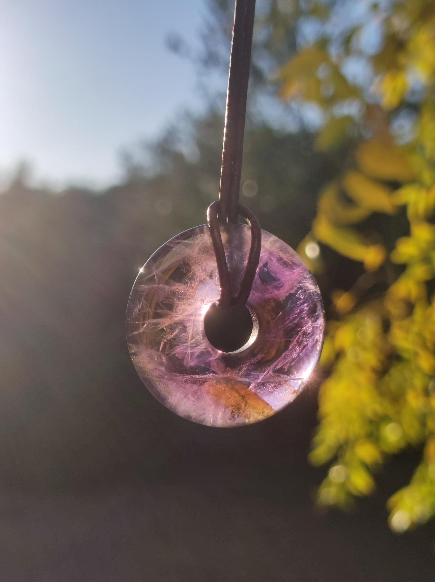 Amétrine (Améthyste et Citrine) ~ Collier de donuts en pierres précieuses Violet Pierre de guérison Symbole de protection Homme Femme Bonheur HIPPIE GOA Boho Ethnique Naturel Rareté Cadeau