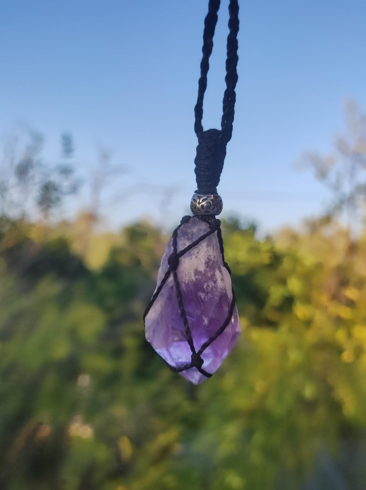 Amethyst roh ~ Makramee Edelstein Kette lila Natur Rarität Heilstein Kristall HIPPIE Boho Mann Frau Mutter Geschenk Er Sie roh Mineral