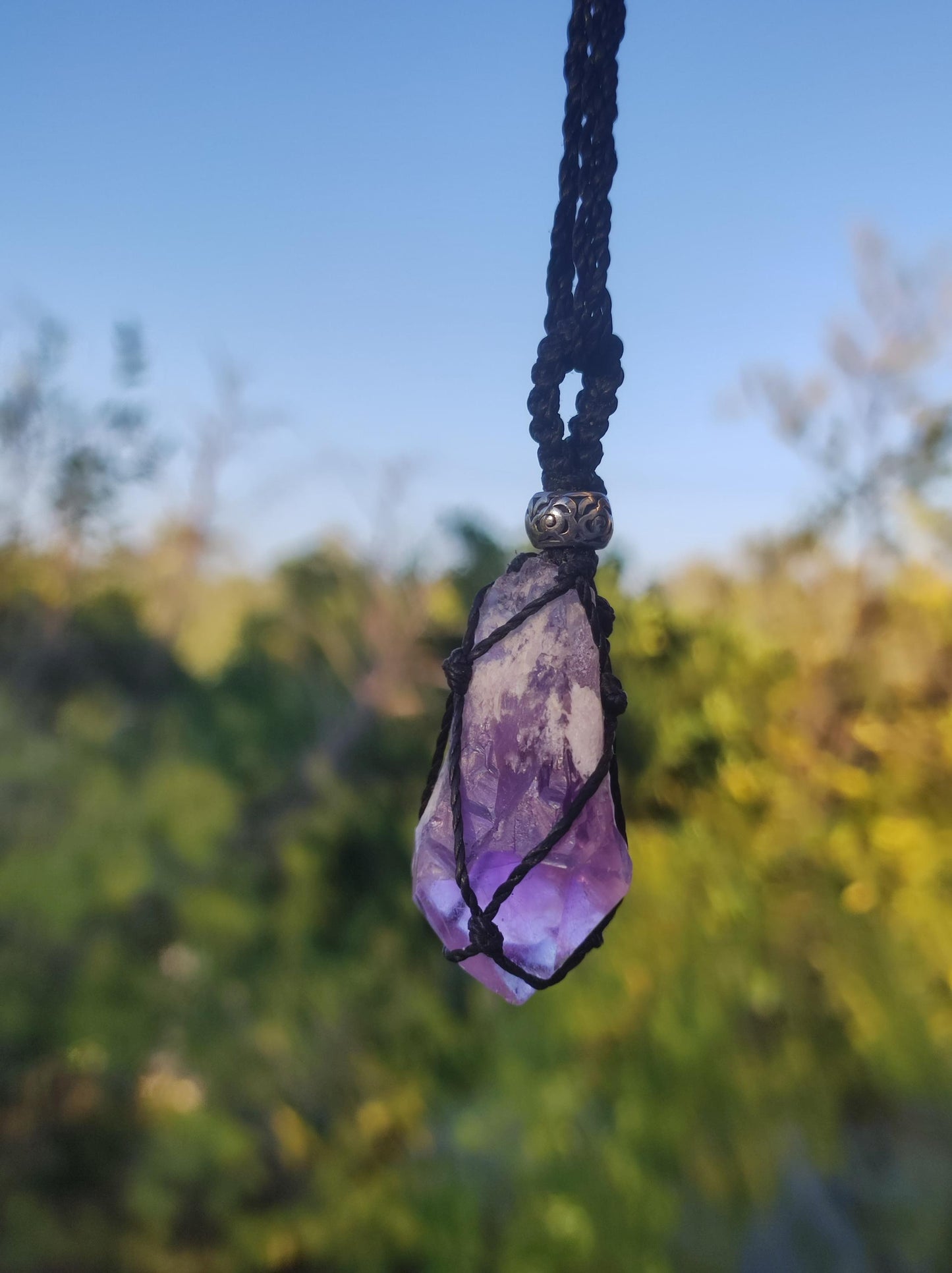 Amethyst roh ~ Makramee Edelstein Kette lila Natur Rarität Heilstein Kristall HIPPIE Boho Mann Frau Mutter Geschenk Er Sie roh Mineral