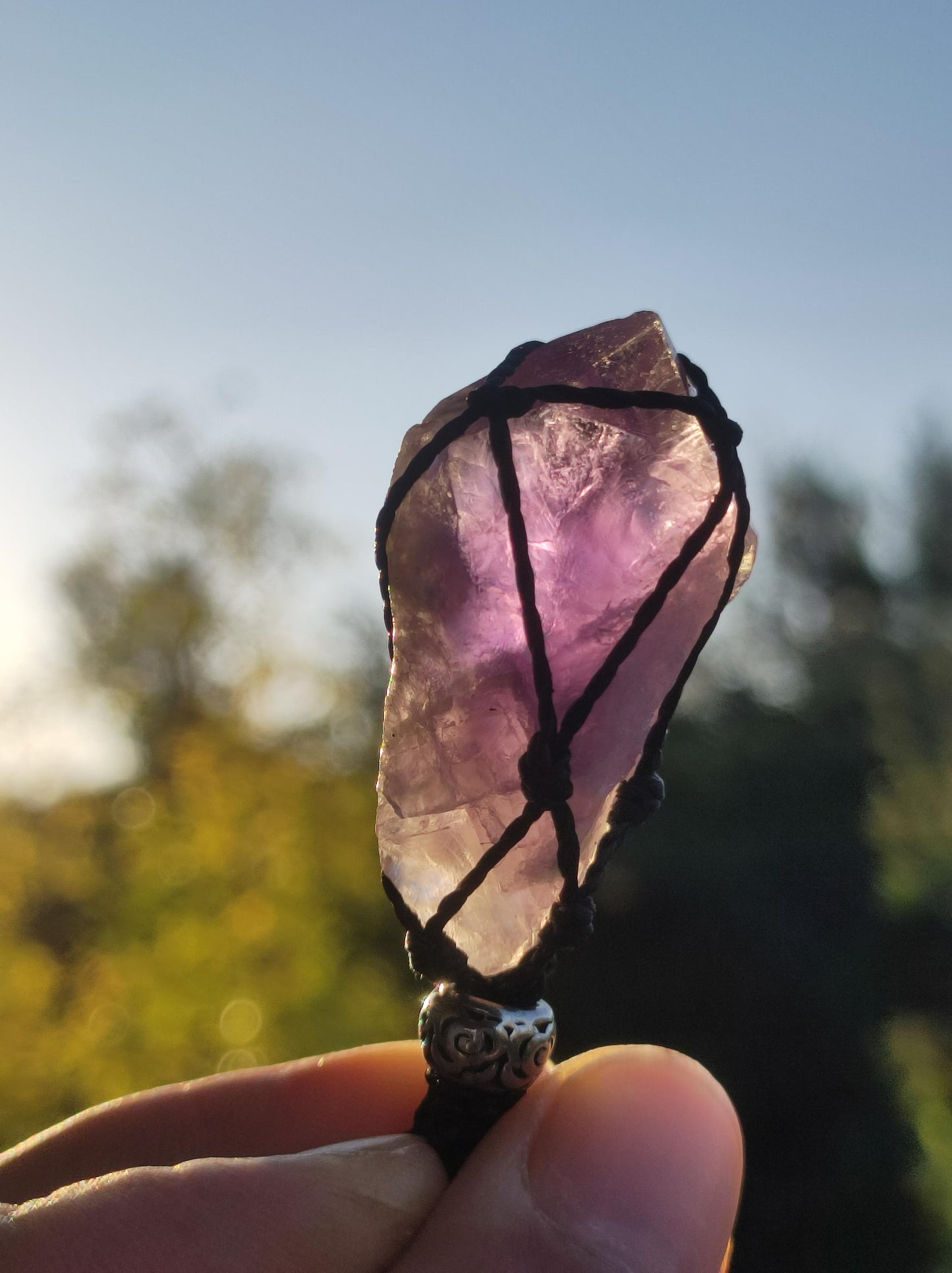 Amethyst roh ~ Makramee Edelstein Kette lila Natur Rarität Heilstein Kristall HIPPIE Boho Mann Frau Mutter Geschenk Er Sie roh Mineral