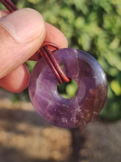 Ametrin (Amethyst & Citrin) ~ Edelstein Donut Kette Lila Heilstein Schutzsymbol Mann Frau Glück HIPPIE GOA Boho Ethno Natur Rarität Geschenk