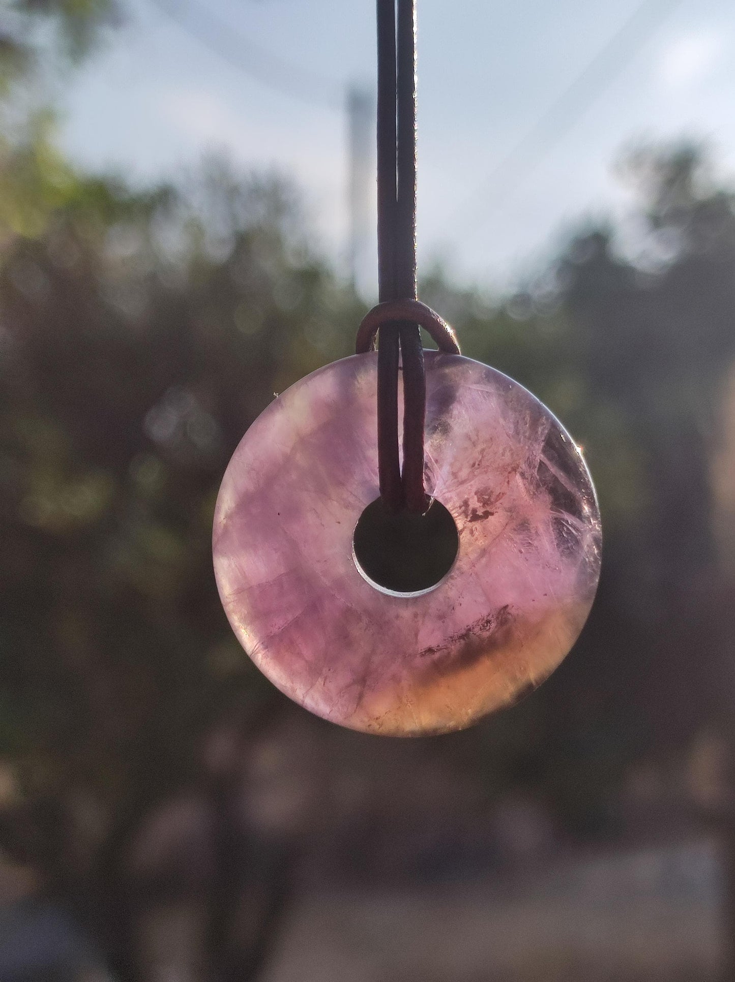 Ametrin (Amethyst & Citrin) ~ Edelstein Donut Kette Lila Heilstein Schutzsymbol Mann Frau Glück HIPPIE GOA Boho Ethno Natur Rarität Geschenk