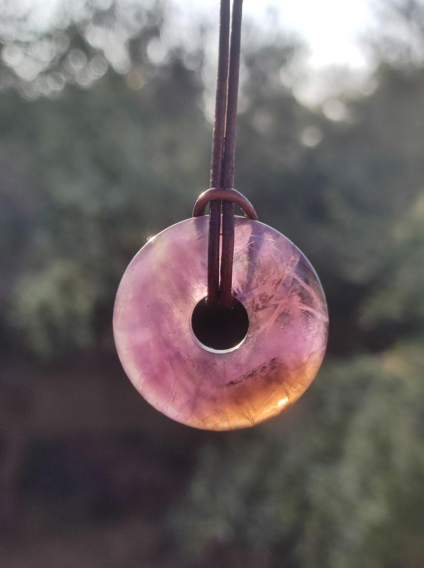 Ametrin (Amethyst & Citrin) ~ Edelstein Donut Kette Lila Heilstein Schutzsymbol Mann Frau Glück HIPPIE GOA Boho Ethno Natur Rarität Geschenk