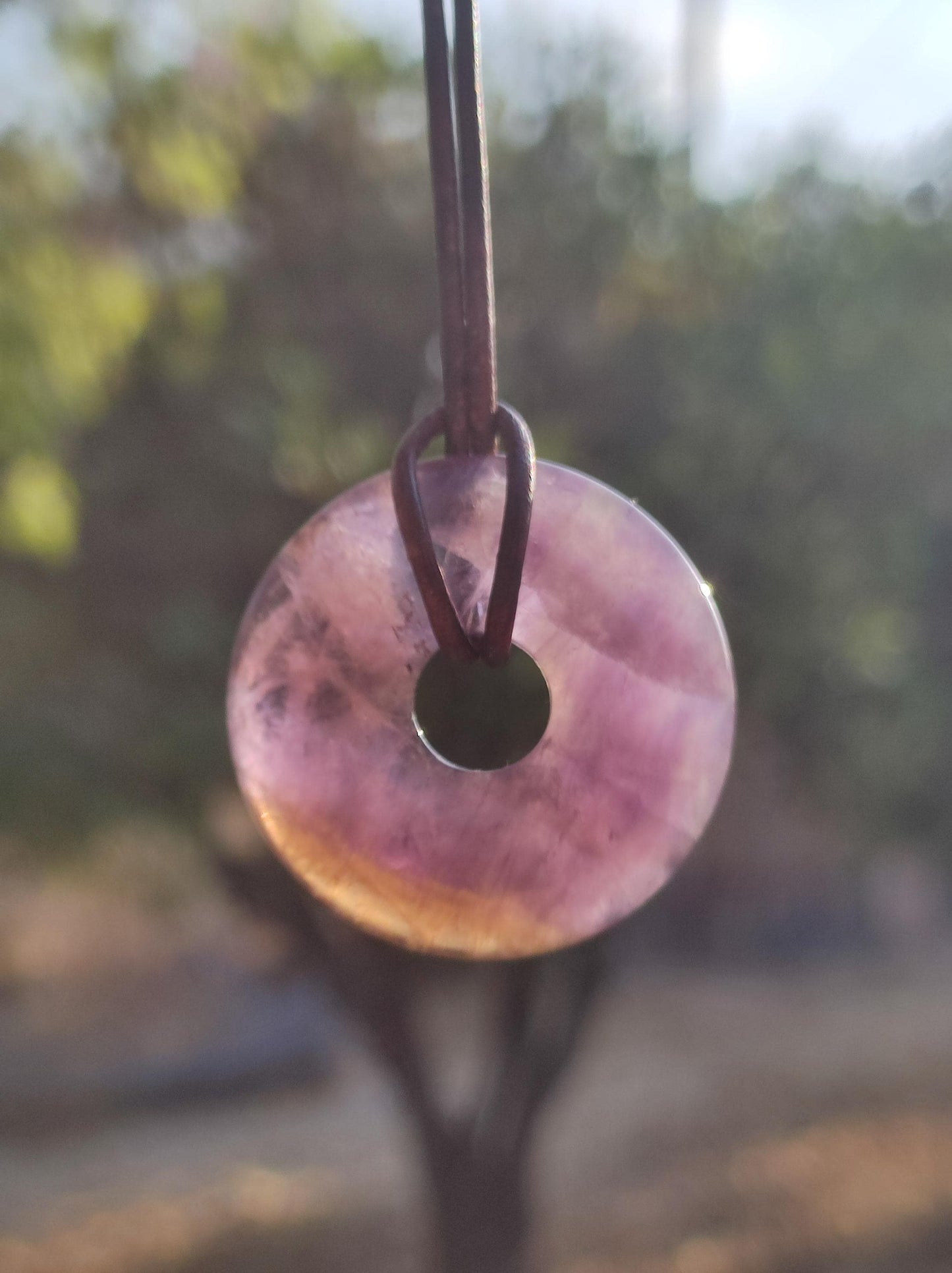 Ametrin (Amethyst & Citrin) ~ Edelstein Donut Kette Lila Heilstein Schutzsymbol Mann Frau Glück HIPPIE GOA Boho Ethno Natur Rarität Geschenk