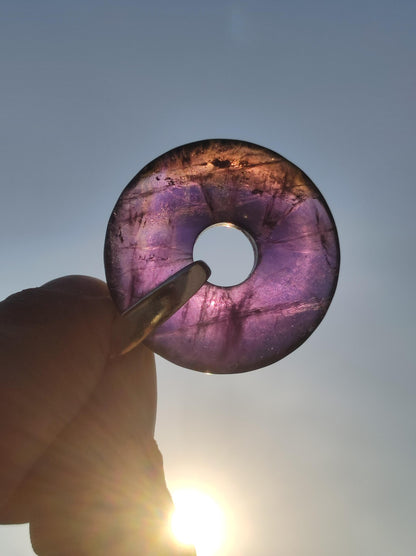 Ametrin (Amethyst & Citrin) A ~ Edelstein Donut Kette + 925 Silber Halter Lila Heilstein Schutzsymbol Mann Frau Glück Natur Rarität Geschenk