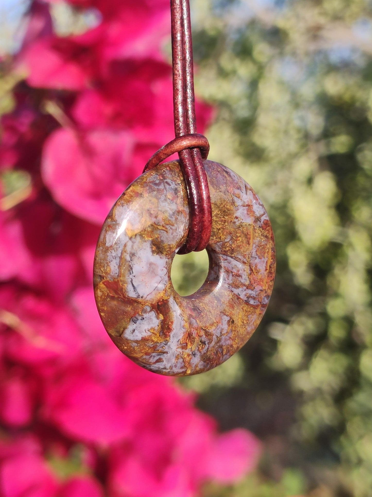 Pietersite rot braun gold Edelstein Donut Kette Rarität selten Schutzsymbol Heilstein Kristall HIPPIE Boho Ethno Mann Frau Geschenk Er Sie