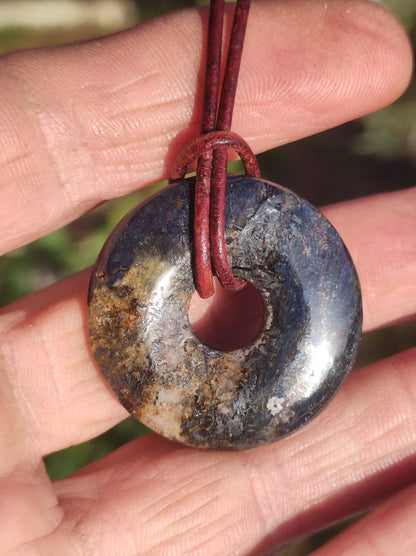 Pietersite blau - Edelstein Donut Kette Rarität selten Schutzsymbol Heilstein Kristall HIPPIE Boho Tibet Ethno Mann Frau Geschenk Er Sie