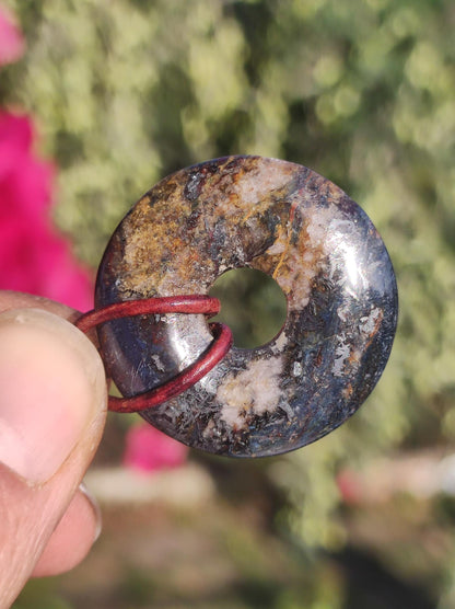 Pietersite blau - Edelstein Donut Kette Rarität selten Schutzsymbol Heilstein Kristall HIPPIE Boho Tibet Ethno Mann Frau Geschenk Er Sie