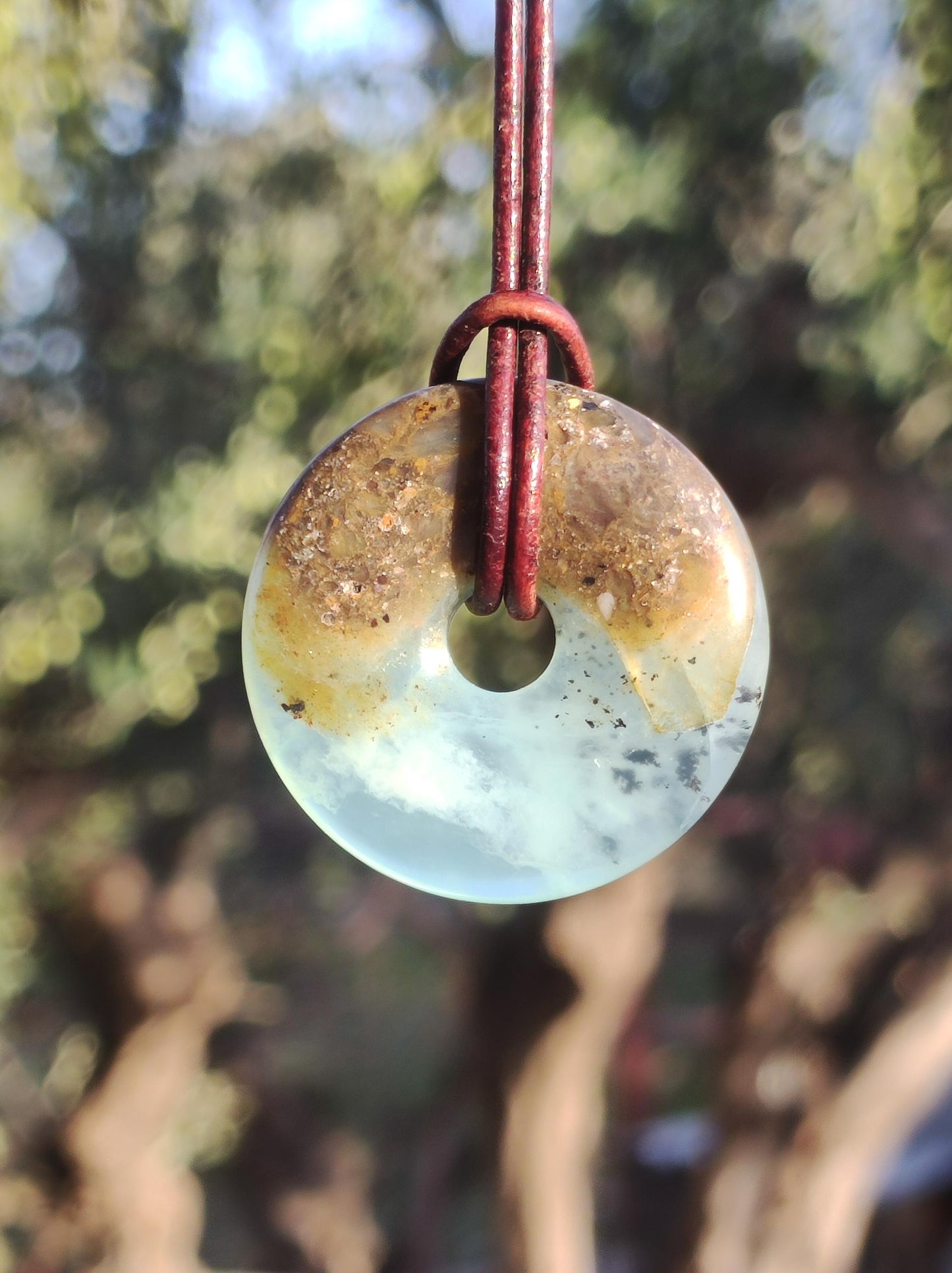 Opal Andenopal blau ~ Edelstein Kette HIPPIE GOA Boho Ethno Nature Donut Schutzsymbol Heilstein Chakra Sammler Mineral Rarität Mann Frau