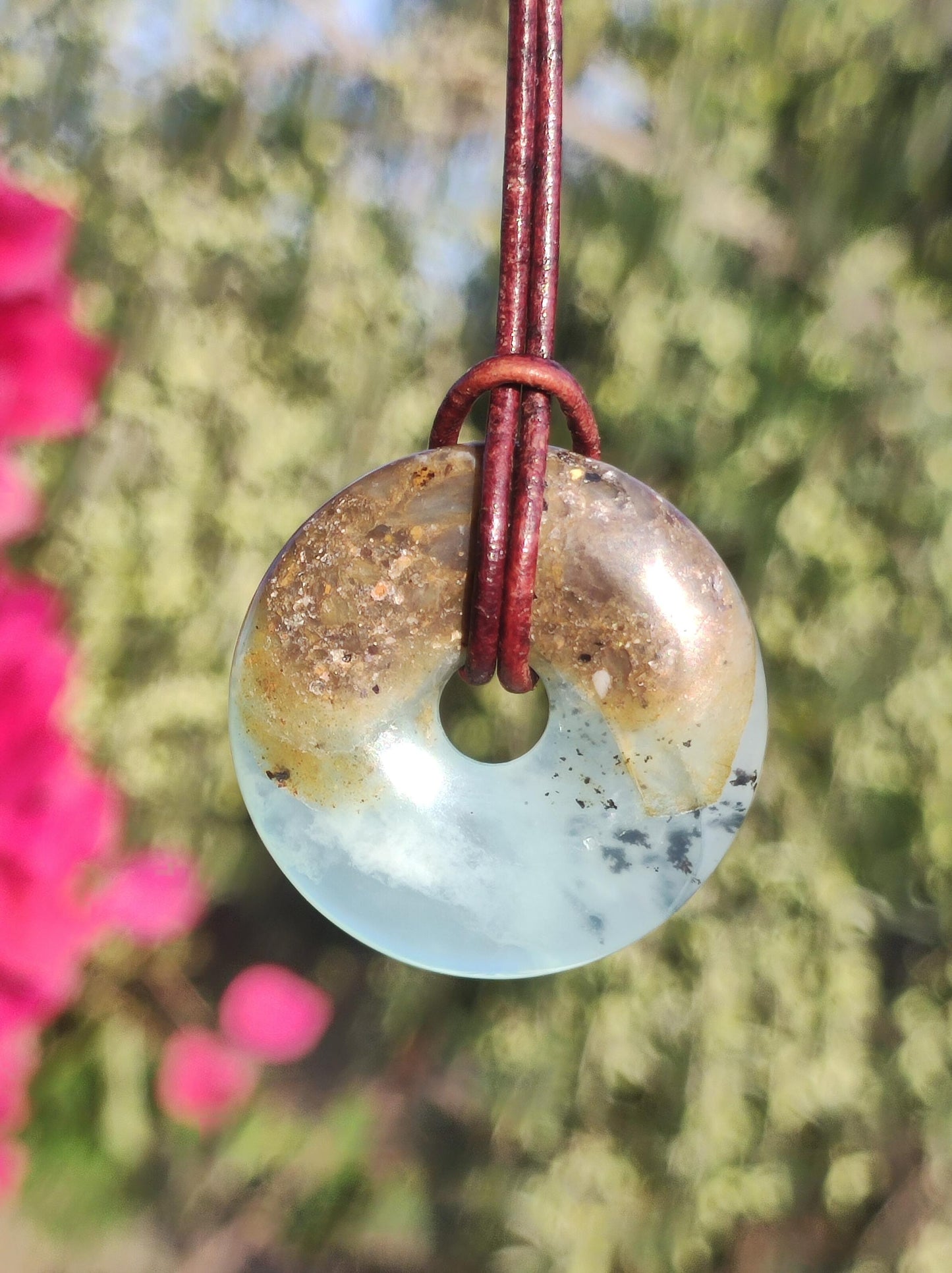 Opal Andenopal blau ~ Edelstein Kette HIPPIE GOA Boho Ethno Nature Donut Schutzsymbol Heilstein Chakra Sammler Mineral Rarität Mann Frau