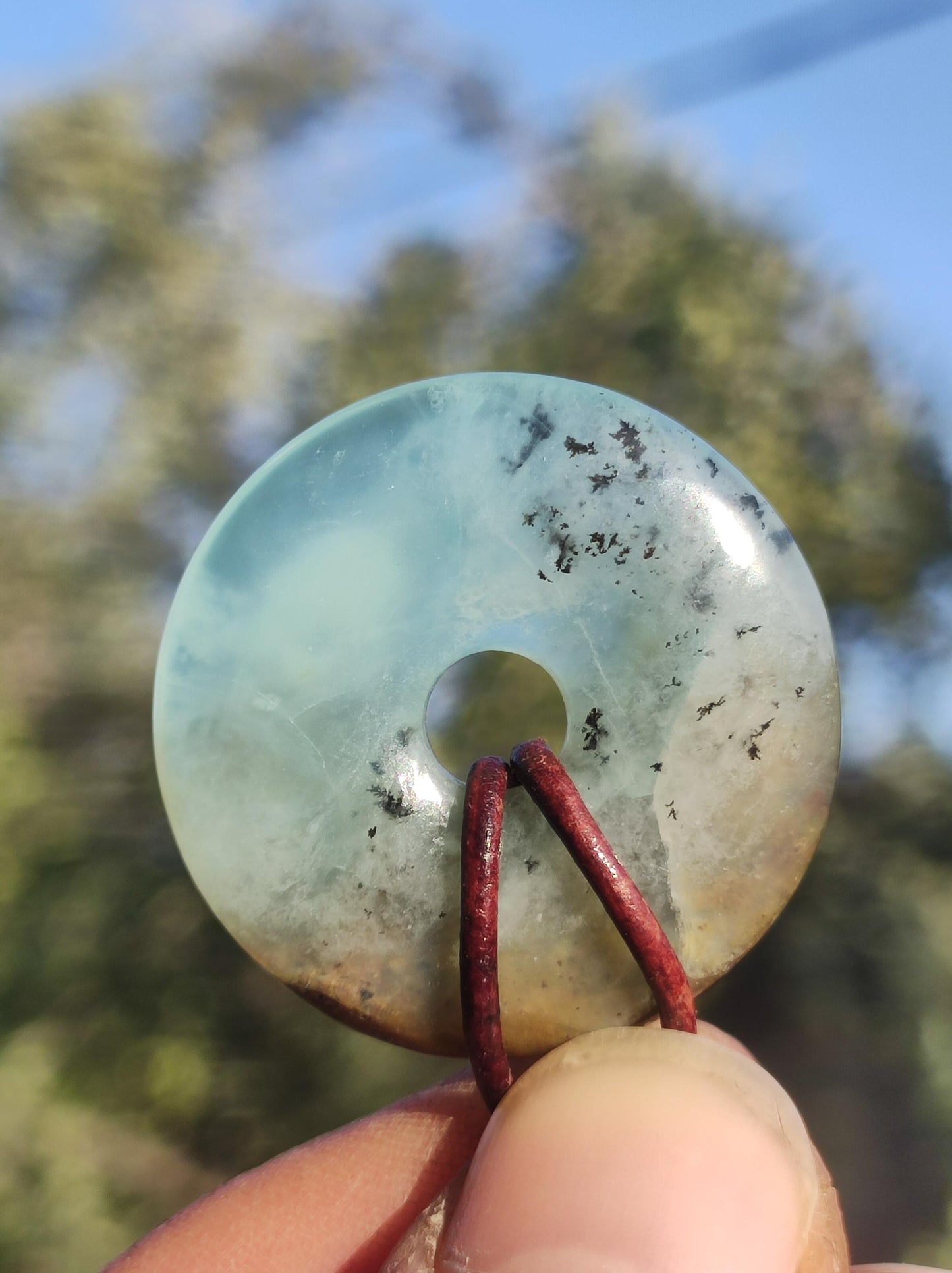 Opal Andenopal blau ~ Edelstein Kette HIPPIE GOA Boho Ethno Nature Donut Schutzsymbol Heilstein Chakra Sammler Mineral Rarität Mann Frau