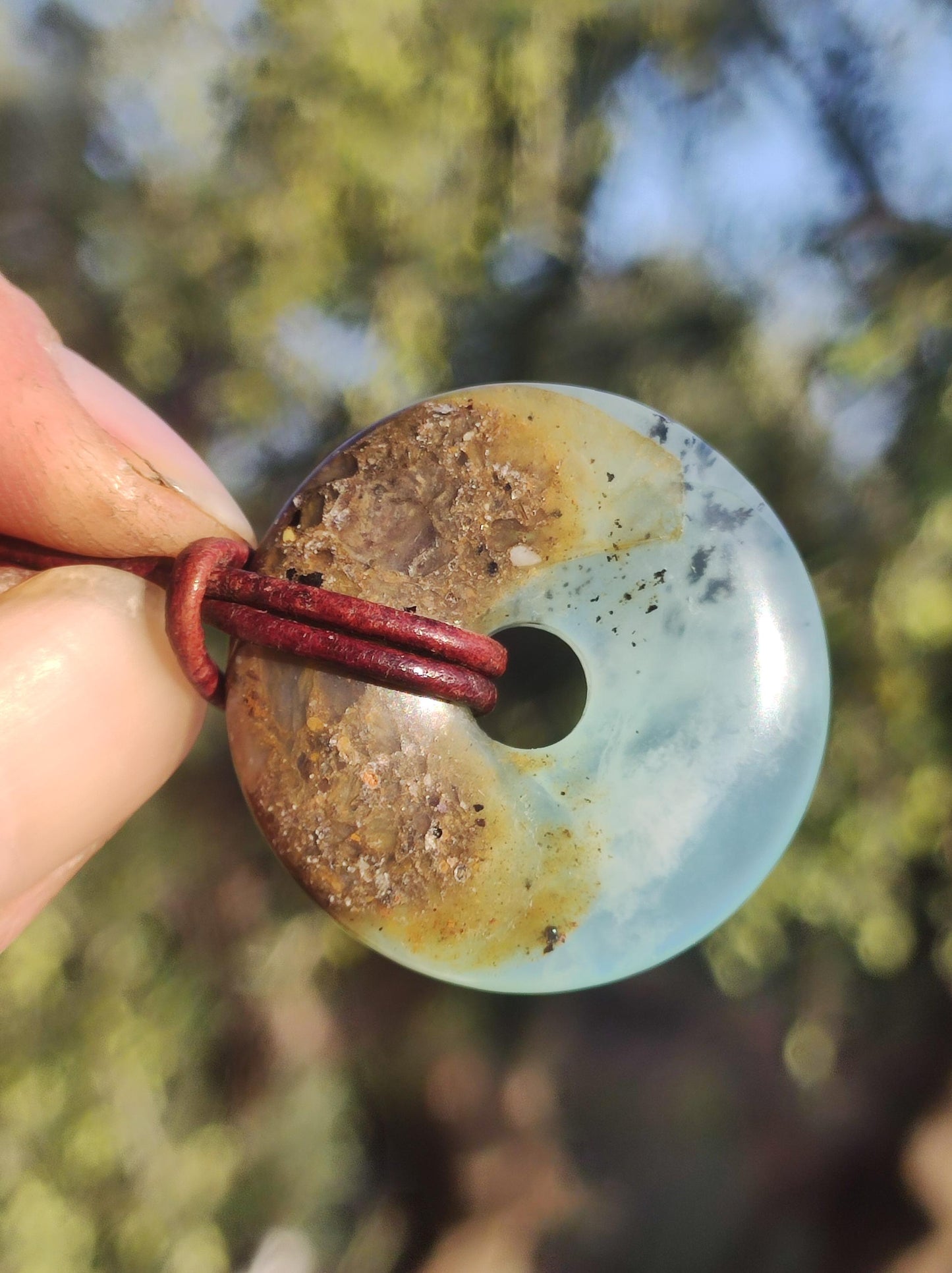 Opal Andenopal blau ~ Edelstein Kette HIPPIE GOA Boho Ethno Nature Donut Schutzsymbol Heilstein Chakra Sammler Mineral Rarität Mann Frau