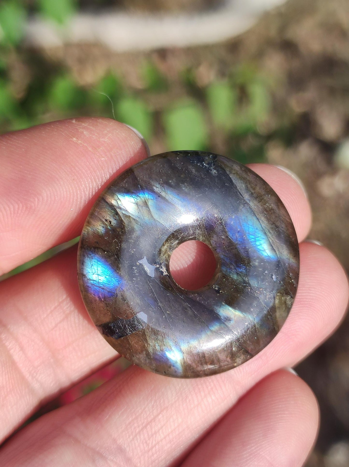 Labradorit ~ 30mm Donut ~ Edelstein Kette blau schimmernd Natur Rarität Schutzsymbol Heilstein Kristall HIPPIE GOA Boho Tibet Ethno