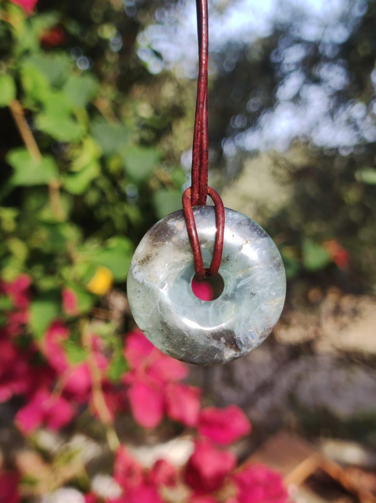 Opal Andenopal schwarz blau ~ Edelstein Kette Boho Ethno Nature Donut Schutzsymbol Heilstein Matrix Sammler Mineral Rarität Mann Frau